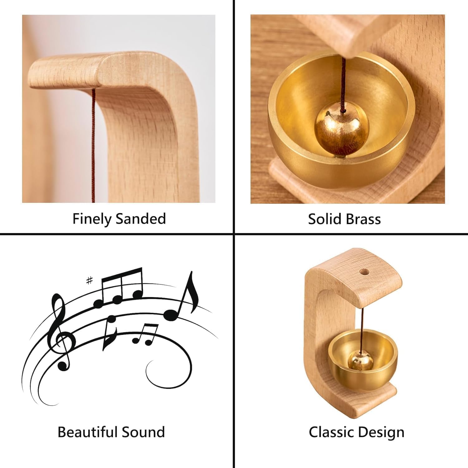 Revashree Craft World Beech Wooden Door Chime with Brass Bell for Home, Dopamine Door Bell Self-Adhesive Magnetic Doorbell, Serene Acoustic for Home & Shop Ideal Housewarming Gift (Light Brown) 1