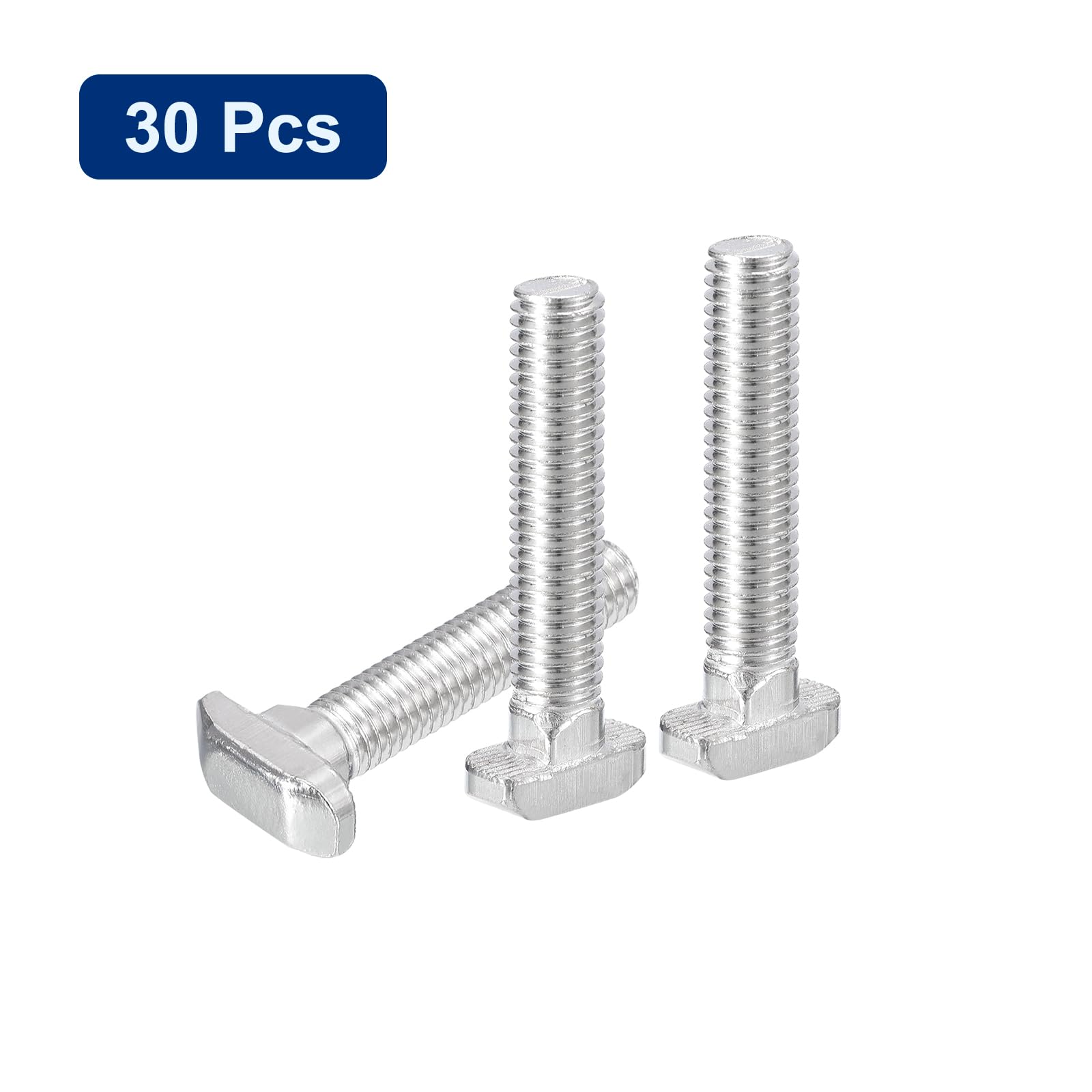 QUARKZMAN 30Pcs Boulons en T-Slot, M8 x 45mm Boulon à Tête de Marteau T Vis Goujon pour Profilé en Aluminium en T de la Série 4040, en Acier Inoxydable 304, Argent