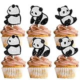 18pcs Dessert Cupcake Topper Animal Panda Theme Decor Supplies Baby Shower Boys Girls Happy Birthday Party Decorations Black White Glitter