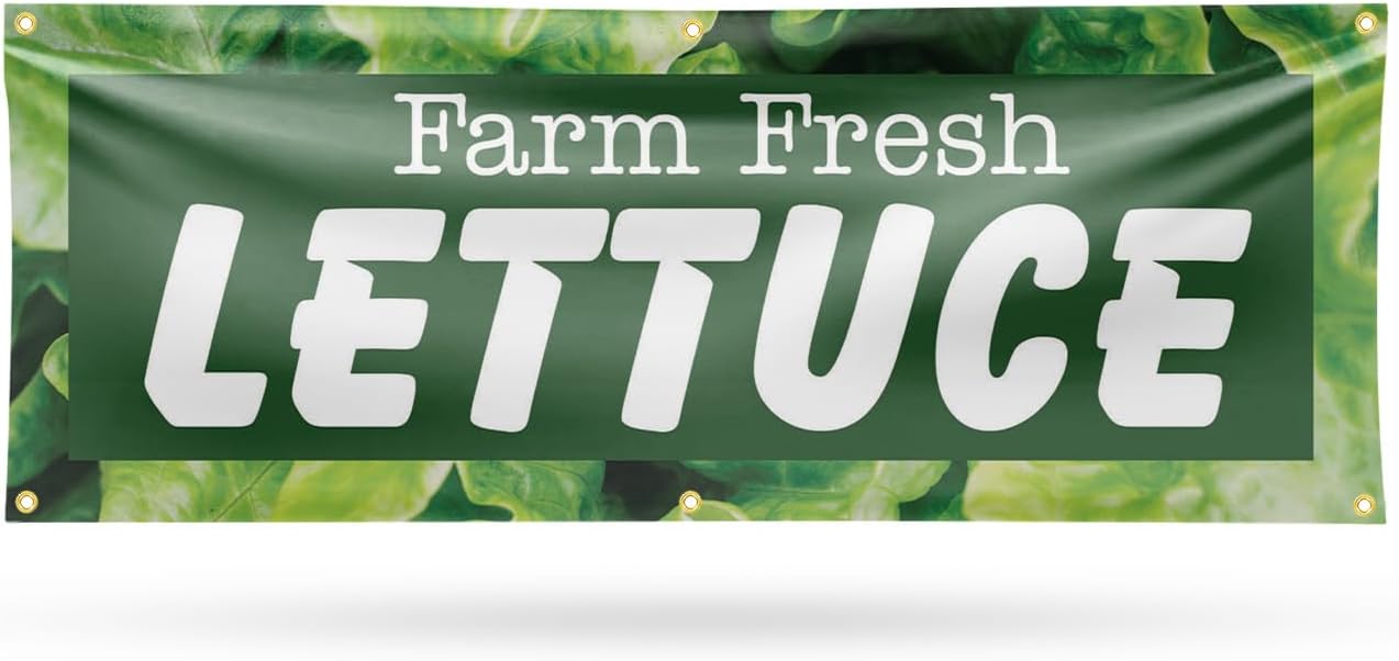 Farm Fresh Lettuce Banner Sign 48 Inch x 96 Inch | 13 oz Vinyl with Metal Grommets | Heavy-Duty Single-Sided Outdoor Durable Printed High-Quality Weatherproof | Made in the USA
