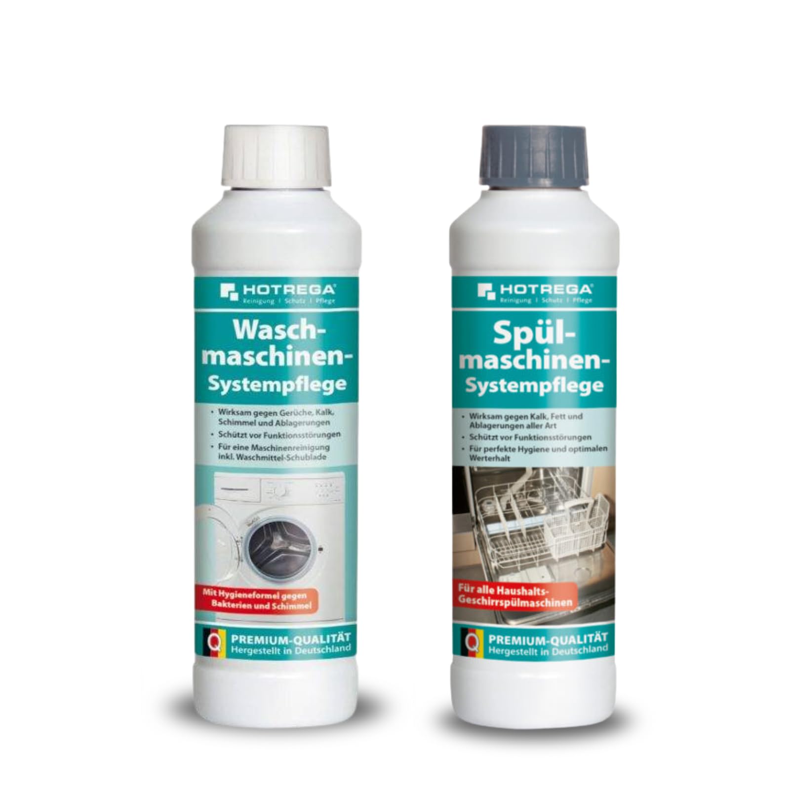 HOTREGA Reinigungs-Set Spülmaschinenreiniger 250 ml und Waschmaschinen Pflege 250 ml