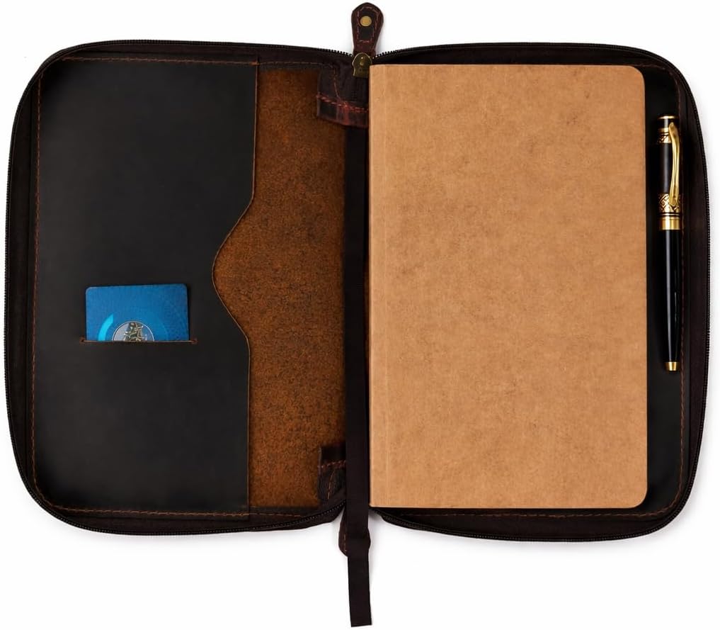 A5 Leather Journal Cover with Zipper Refillable Notebook Cover, Compatible with Moleskine, Leuchtturm1917 & Archer A5 Journals, Fits Medium A5 5.75 x 8.25 in & Large A5 5 x 8.25 in Diary