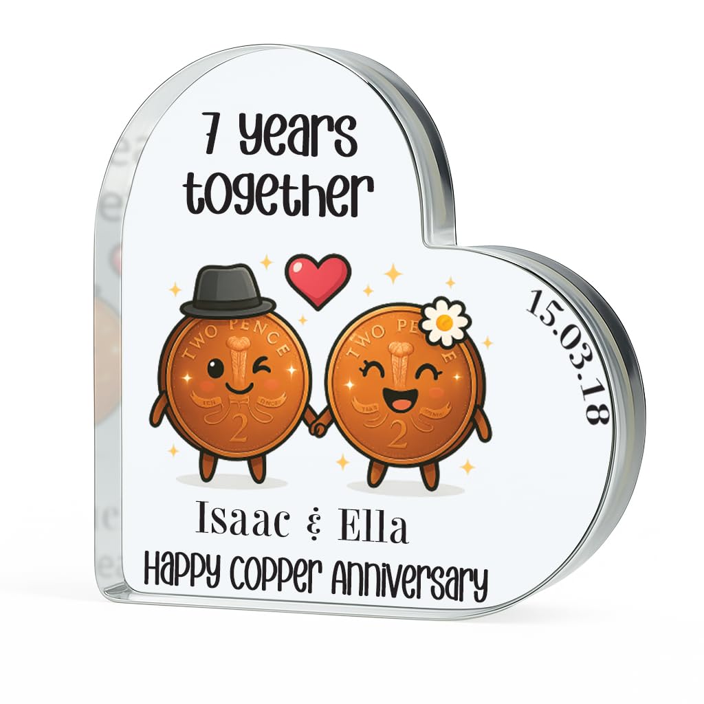 Crafted Memories 7th Anniversary Plaque Gifts for Wife Husband – Happy Anniversary – I Love You Romantic Acrylic Heart Gift for Women Men – 100mm x 100mm Present for Couples First Wedding Anniversary