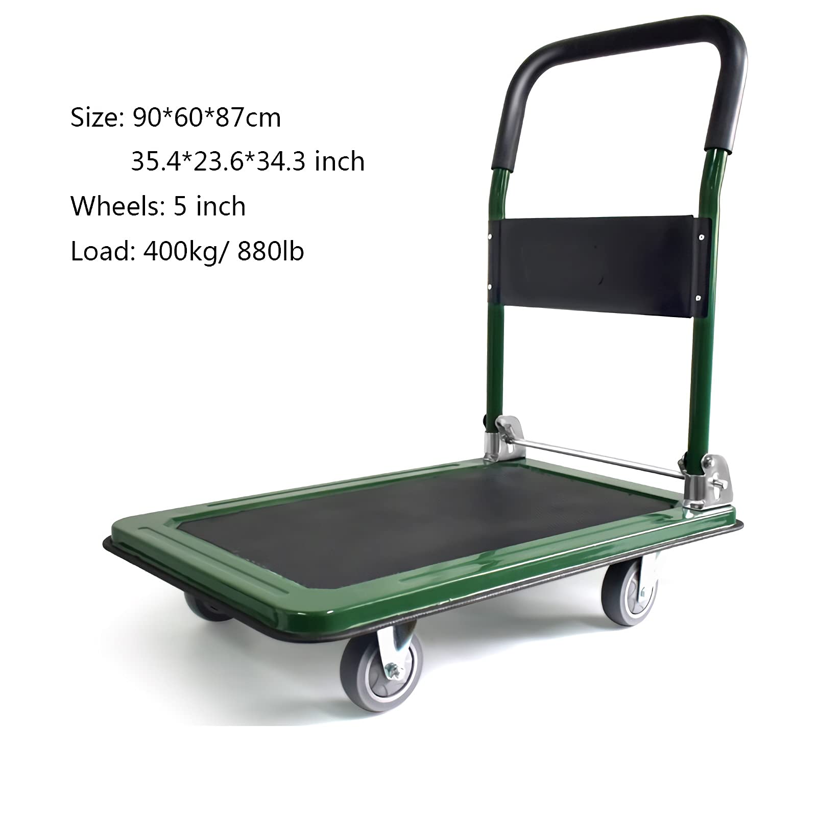 Płaski wózek ręczny, stalowy wózek, duży wózek platformowy, ze składanym uchwytem i kółkami obrotowymi, do transportu w domu, biurze, udźwig 400 kg, wytrzymały, płaski wózek