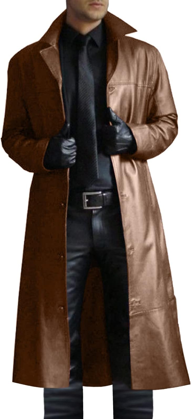 Mens Leather Jacket Long Trench Coat Sale Windbreaker Gothic Faux Leather Steampunk Overcoat Full Length Clearance Winter Casual Outwear Lapel Bomber Motorcycle Coat Biker Jacket UK Plus Size 8-22