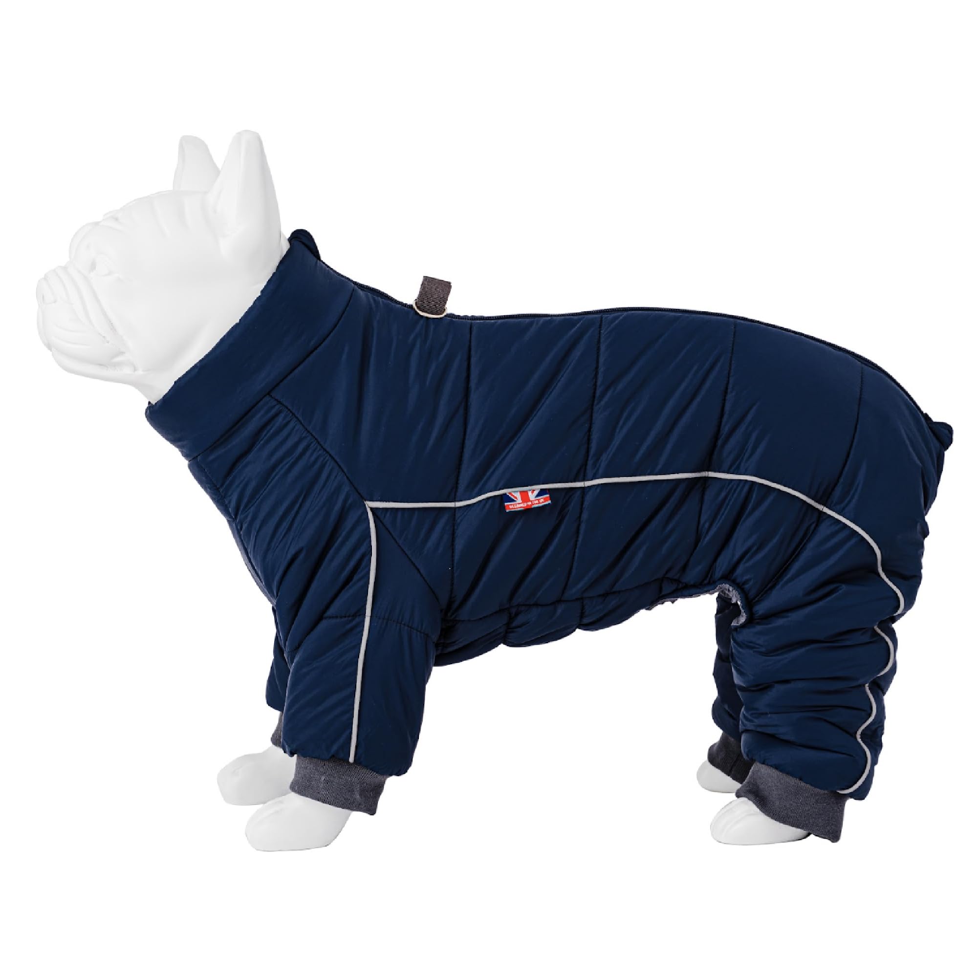HUGO & HUDSON Navy Outdoor Winter Dog Suit Jacket Windproof Reflective Coat Buckle for Harness L55
