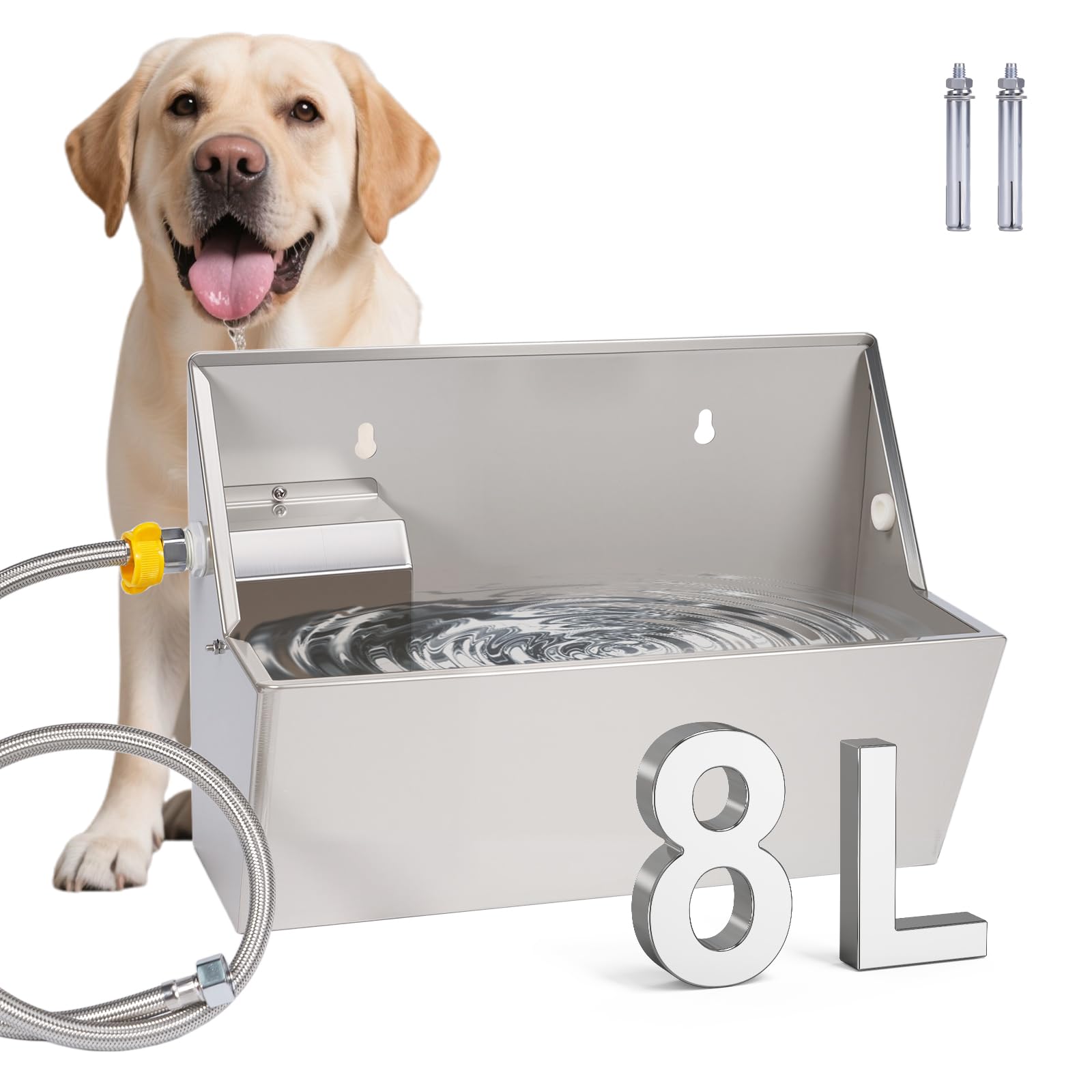8 Liters Automatic Dog Water Outdoor Pet Waterer Stainless Water Bowl for Large Dogs Stainless Steel Water Bowl for Livestock (Automatic Filling)