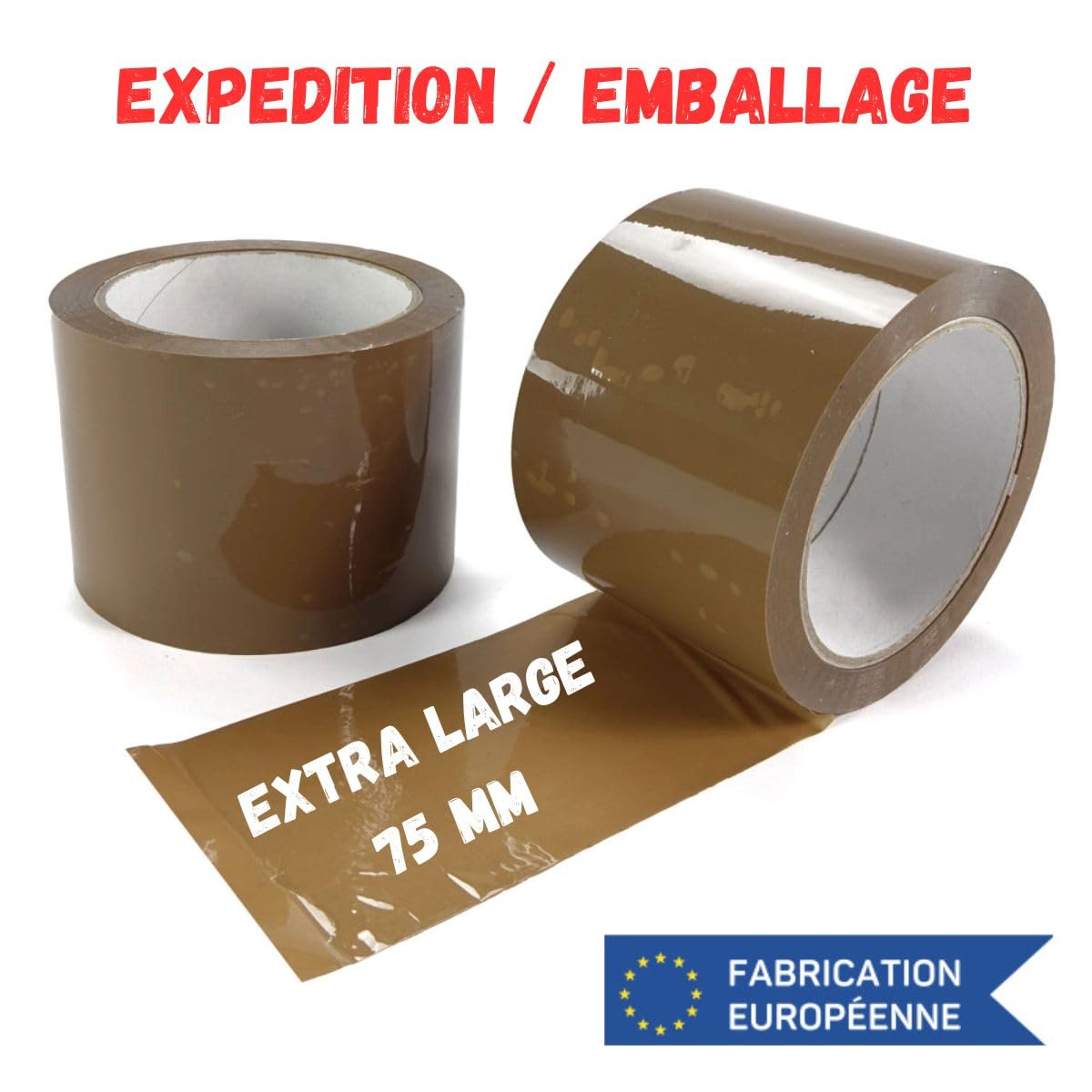 Rouleau Adhésif Extra Large | Marron | Emballage - Expédition - Déménagement | 75 mm X 100 m | Extra Long - Résistant | Kit de 6 Rouleaux | Epaisseur 48 microns | Silencieux