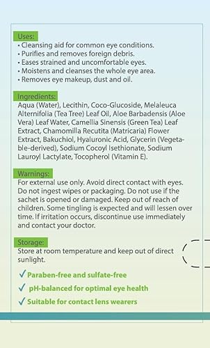 Noveha EYELID-TEA-TREE-WIPES-60PC 60Pcs Tea Tree Oil Eyelid & Lash Wipes | With Hyaluronic Acid, Green Tea & Chamomile For Blepharitis, Itchy & Stye Eyes, Individually Wrapped, Natural Eyelash Makeup Remover & Daily Cleanser thumb #7