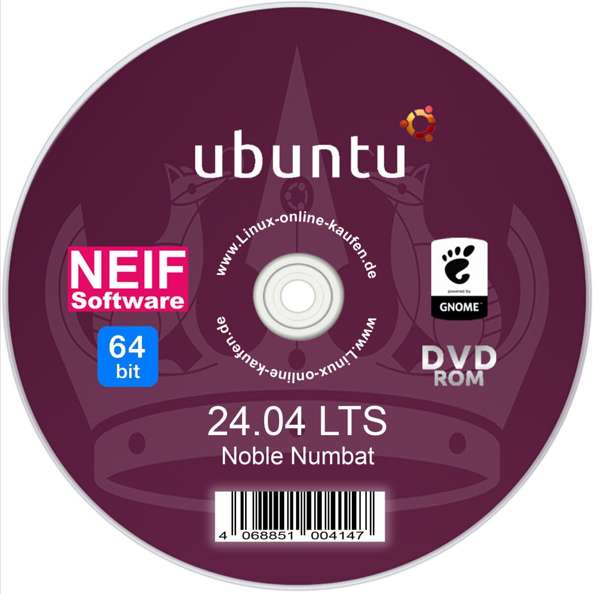 NEIF Software DVD mit Ubuntu 24.04 "Noble Numbat" LTS (64 Bit) Betriebssystem basierend auf Linux