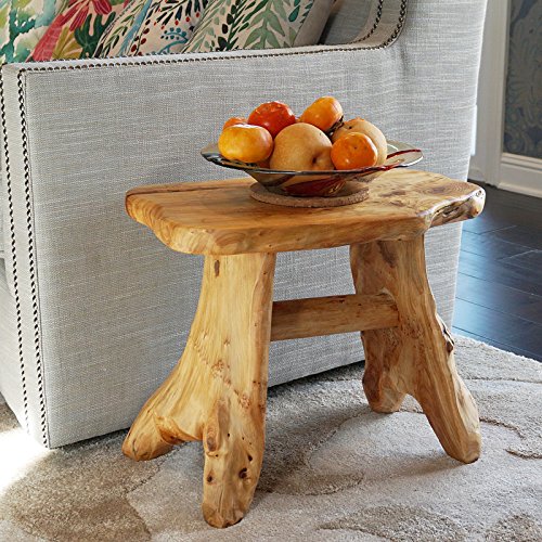WELLAND Natural Wood Bench, Live Edge Stool Cedar Wood 21" L x 13" W x 18" H - Thumbnail 4