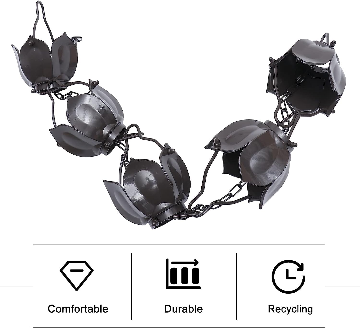 Rain Water Chain Rain Chain 1 Meter 5 Lotus Cups Rain Chain for Gutter Downspout Metal Rain Chain Bell Practical