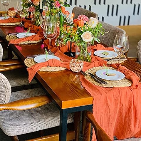Table Runner 40 x 230 cm Cotton Decorative Cloth Cheesecloth Table Runner Wedding Communion Modern Washable Orange Cover