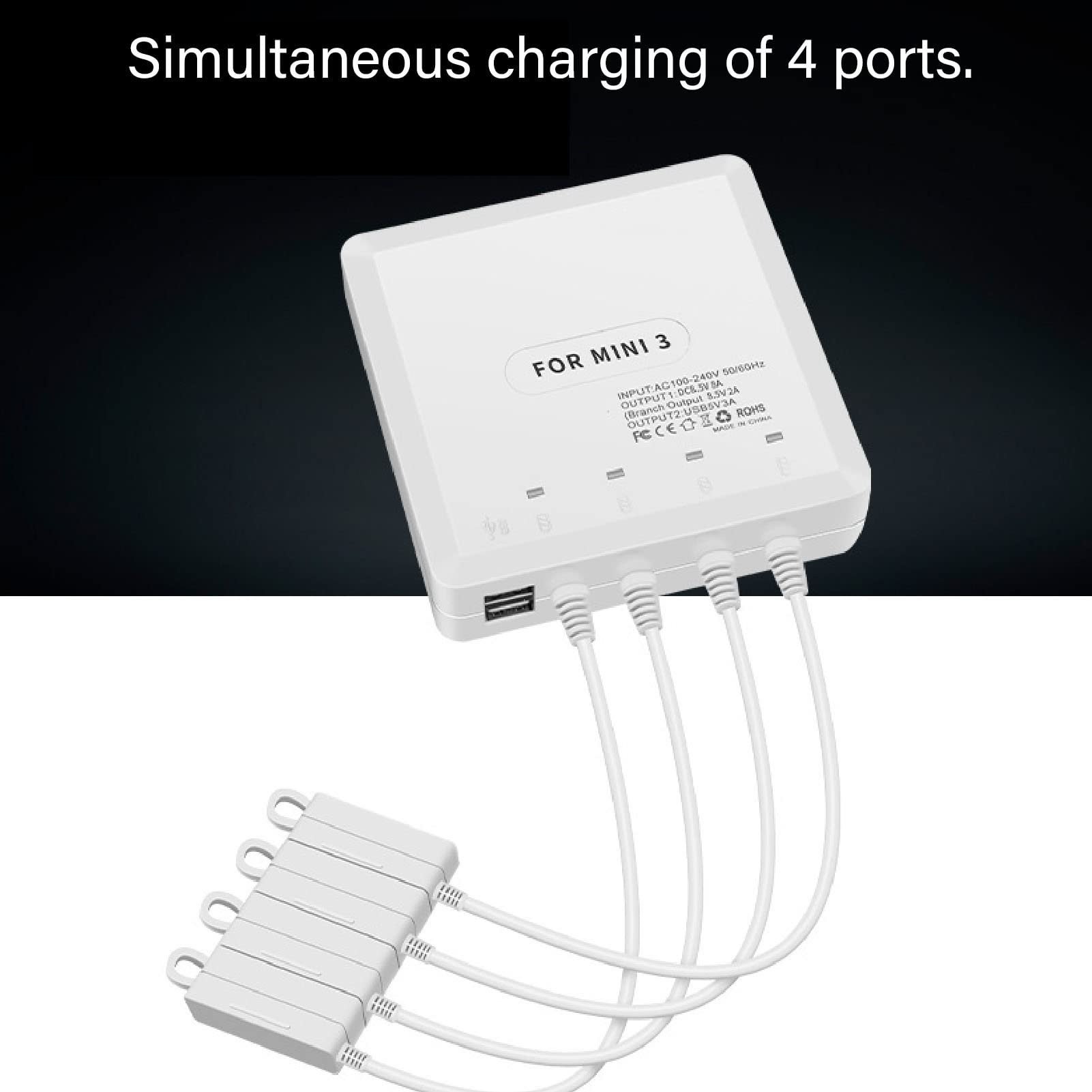 Mini 3 Pro Caricabatteria Multiplo, Caricabatterie Rapido a Ricarica Parallela, Caricabatterie per Droni Accessorio Hub di Ricarica UAV a 4 Vie con Porta USB per Mini 3 Pro RC Drone(#2)