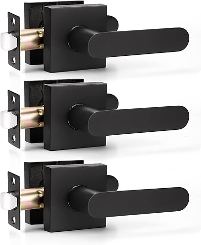 KNOBWELL Paquete de 3 manijas negras para puertas interiores resistentes, manijas de puerta de armario, manijas de puerta de paso, juego de manijas