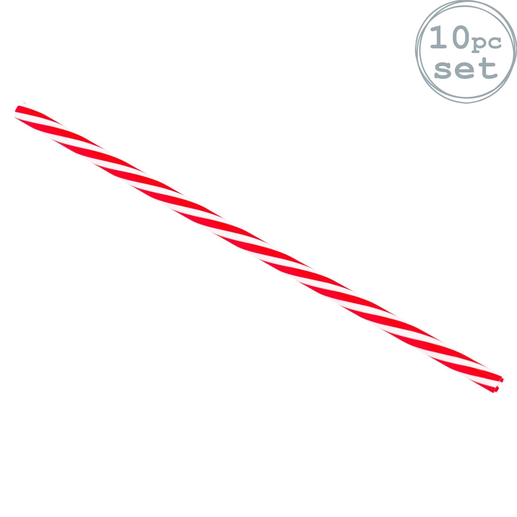 Rink Drink American Diner Style Red & White Striped Reusable Drinking Straws - Pack of 10