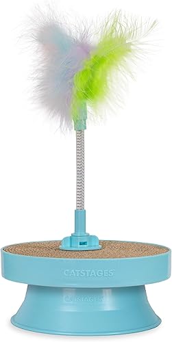 Miniatura 13 de Catstages Juguete para gatos 2 en 1 Spring Teaser – Complemento de pista de pelota interactiva rebotante para gatos con plumas y campanas, azul Hunt