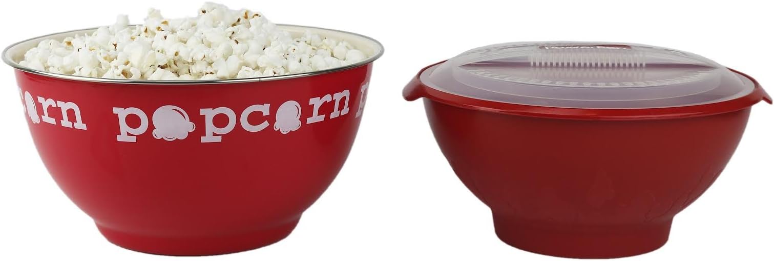 microwave corn popper By presto powerpop bundle With large decorative enamel pop corn serving bowl red By wm
