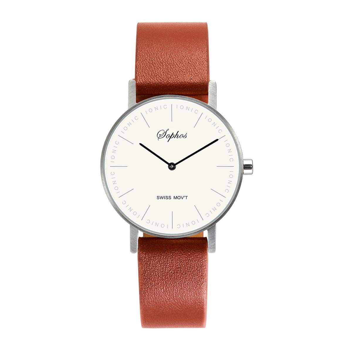 Sophos Collection Watches 36 MM, Minimalist Waterproof Leather Band Watches for Women, Analogue Quartz Adults Watch, Wrist Watch with Genuine Leather Strap (Off-White Dial/Brown Leather Band)