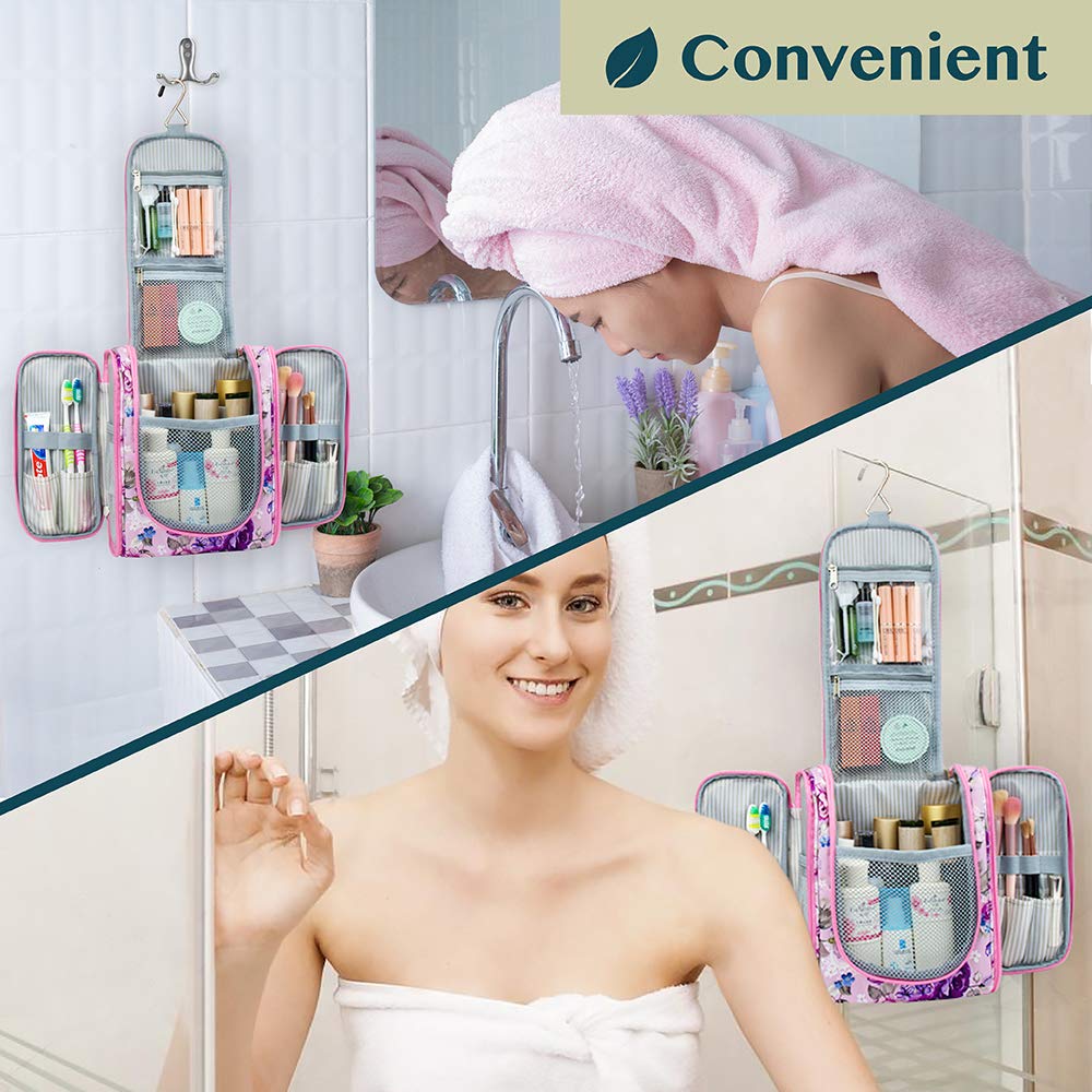 PAVILIA Beauty case da viaggio da appendere per donne e uomini, organizer per articoli da toeletta da bagno, rosa, Standard (9x4x9), Beauty case