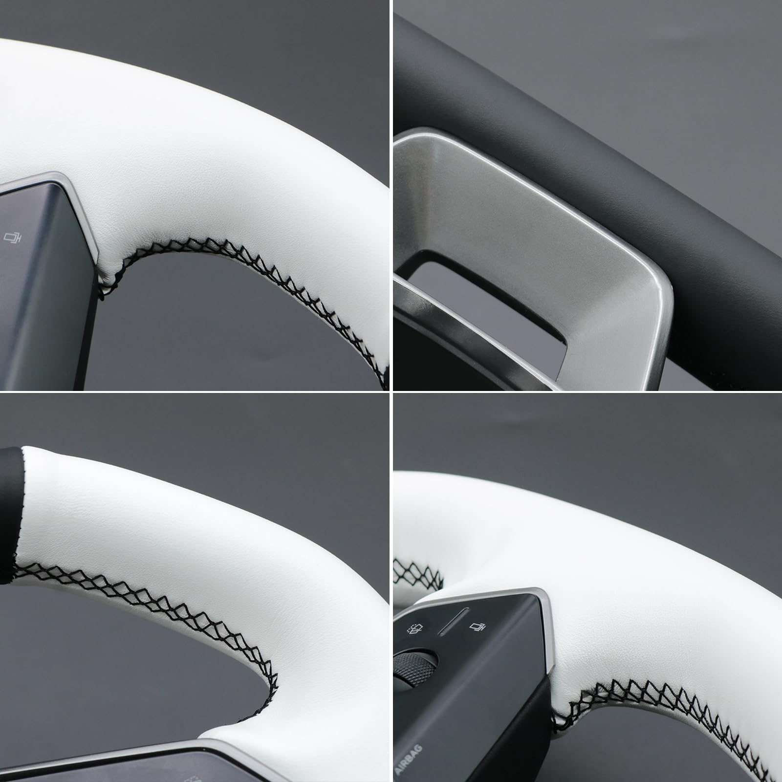 MEWANT Funda de volante de cuero de costura DIY blanca para volante de Tesla Cybertruck 2023-2025 Accesorios de volante para accesorios interiores de Cybertruck