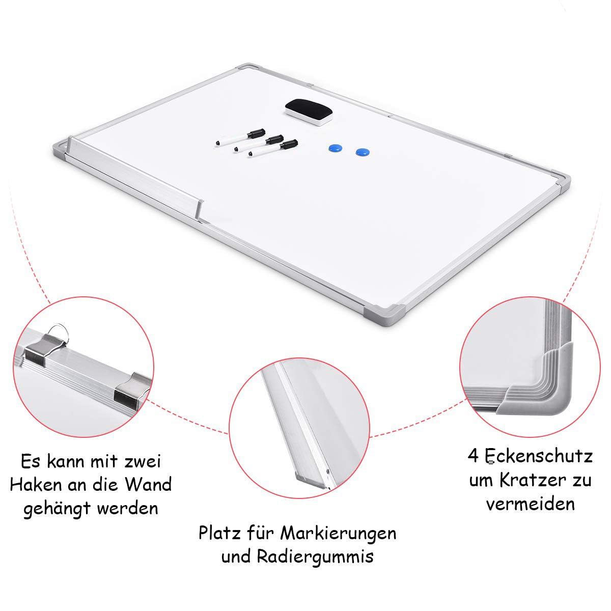 GOPLUS Whiteboard testwinnaar beschrijfbaar, magneetbord met aluminium frame en stiftvak, wit, maten selecteerbaar (50 x 35 cm