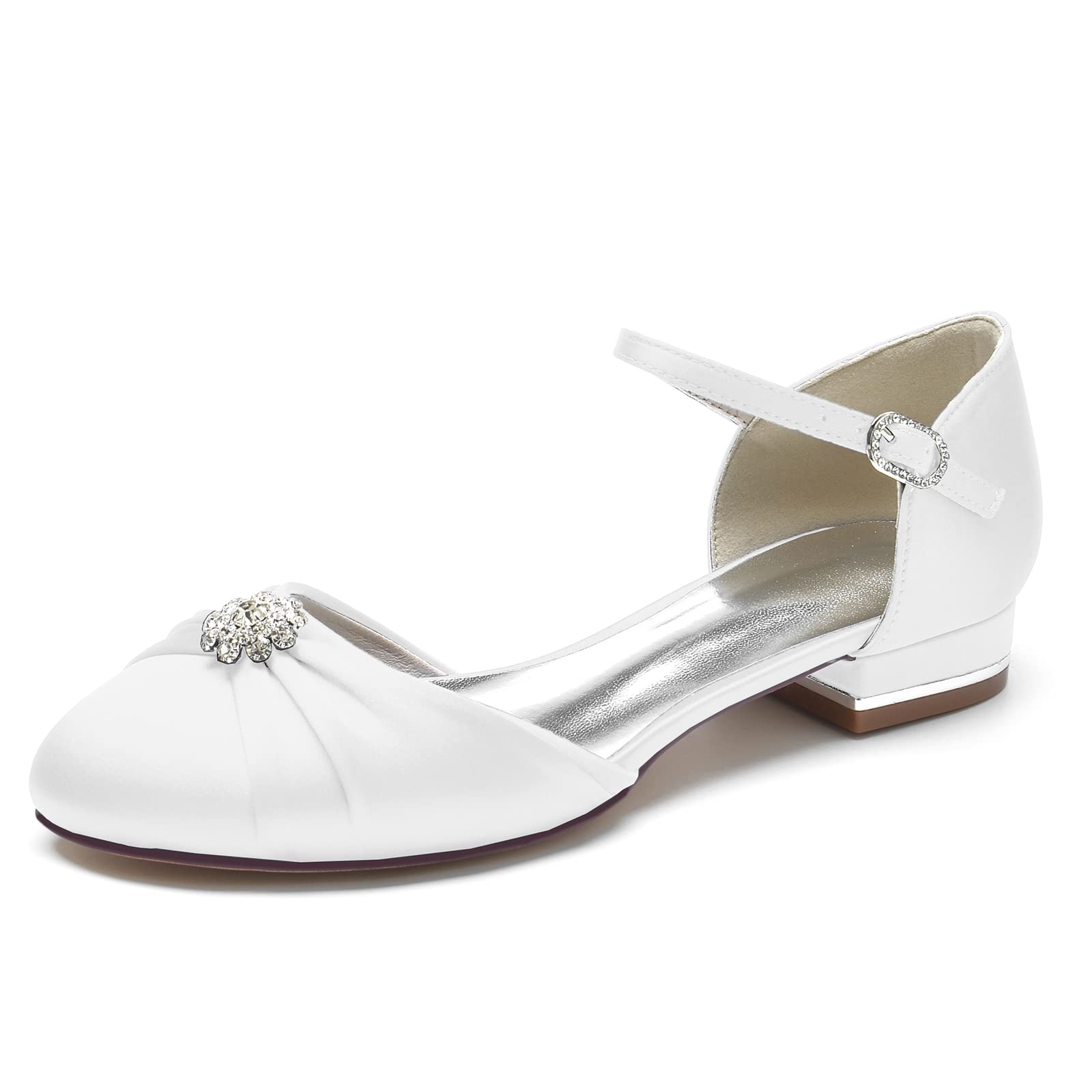 Ballerine Mary Jane da donna, chiuse, punta tonda, con fibbia regolabile in strass, comode, eleganti, matrimoni, casual, balli studenteschi, da sposa