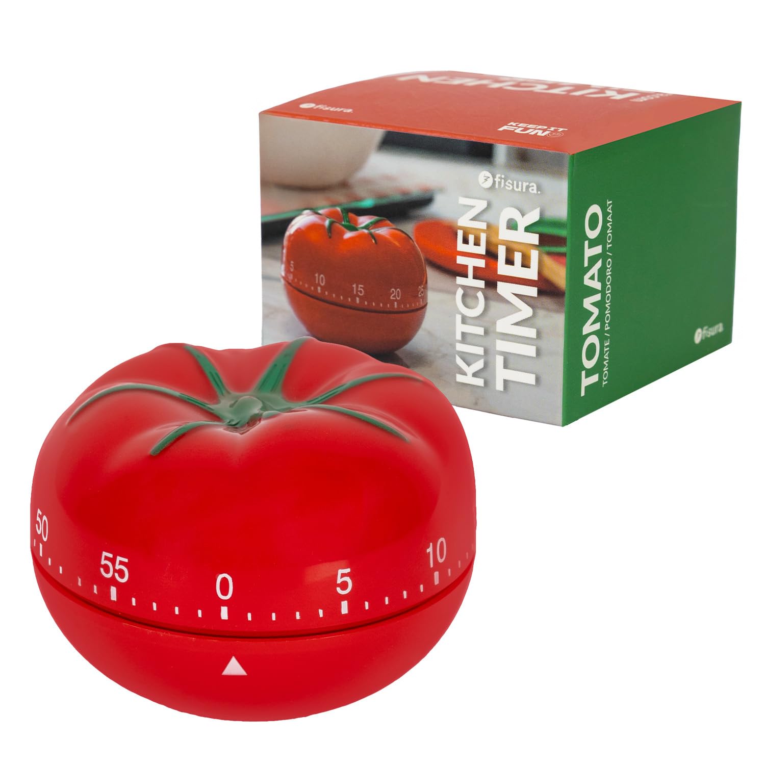 Fisura - Original Tomato Shaped Kitchen Timer - 60 Minute Analogue Kitchen Minute - Countdown for Children - Pomodoro Method Timer