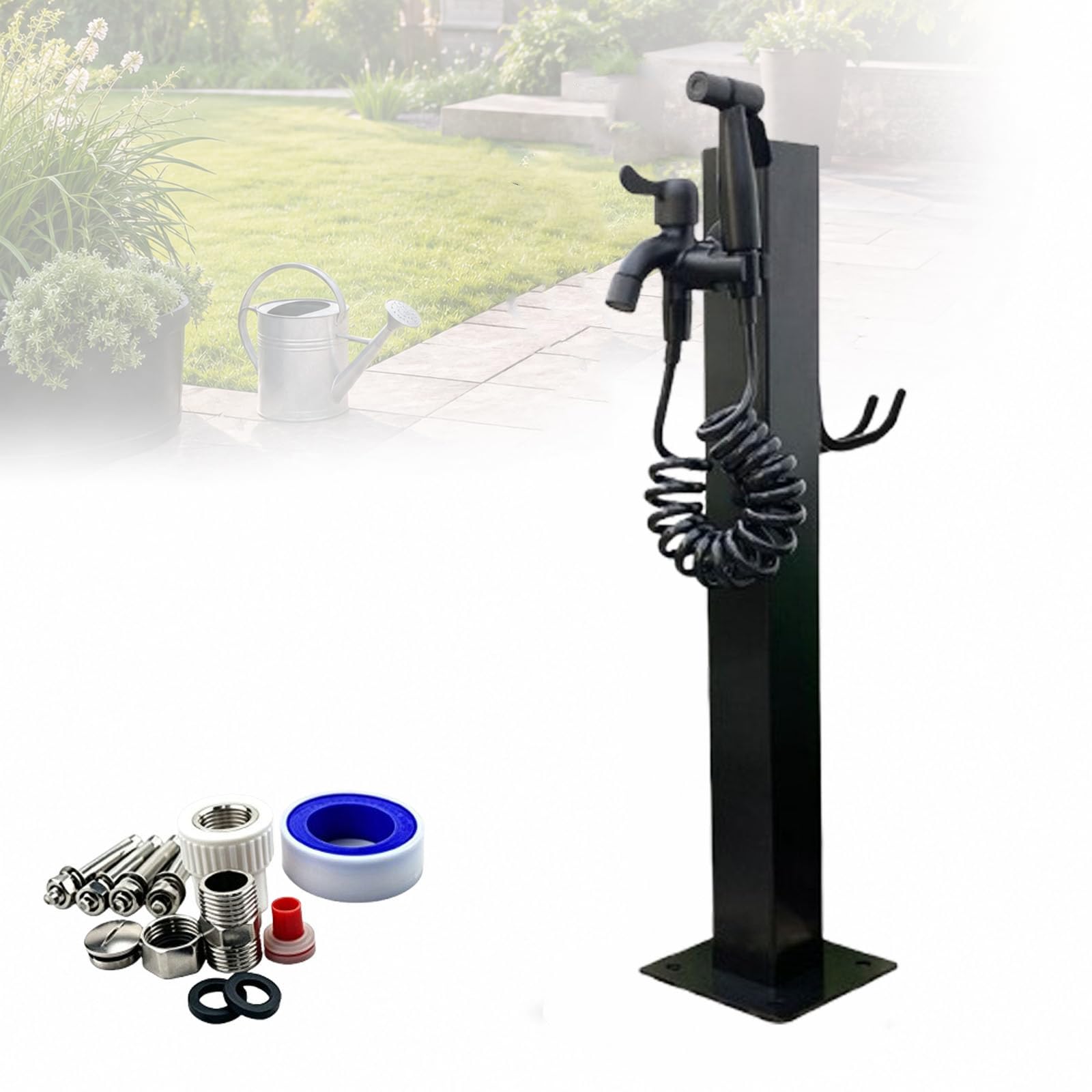 Grifo De Jardín Con Columna, Columna De Agua Exterior De Acero Inoxidable 304 Con Grifo De Latón, Tubo Interior Ppr Aislado, Poste De Agua Para Jardín, Terraza, Patio, Césped Y Parque, Negro