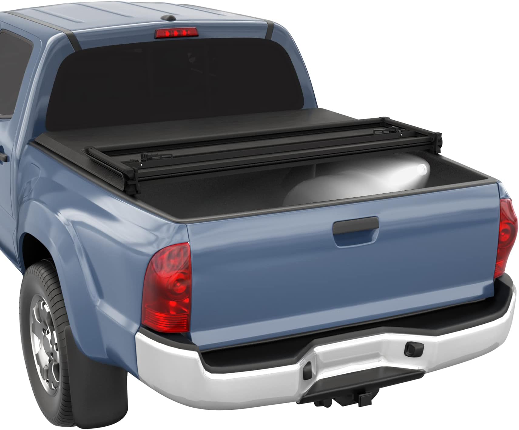 5.5FT Black Soft Tri-Fold Tonneau Cover Replacement for 2015-2024 Ford F-150 Bed Truck Bed Cover Accessories with LED Lamp
