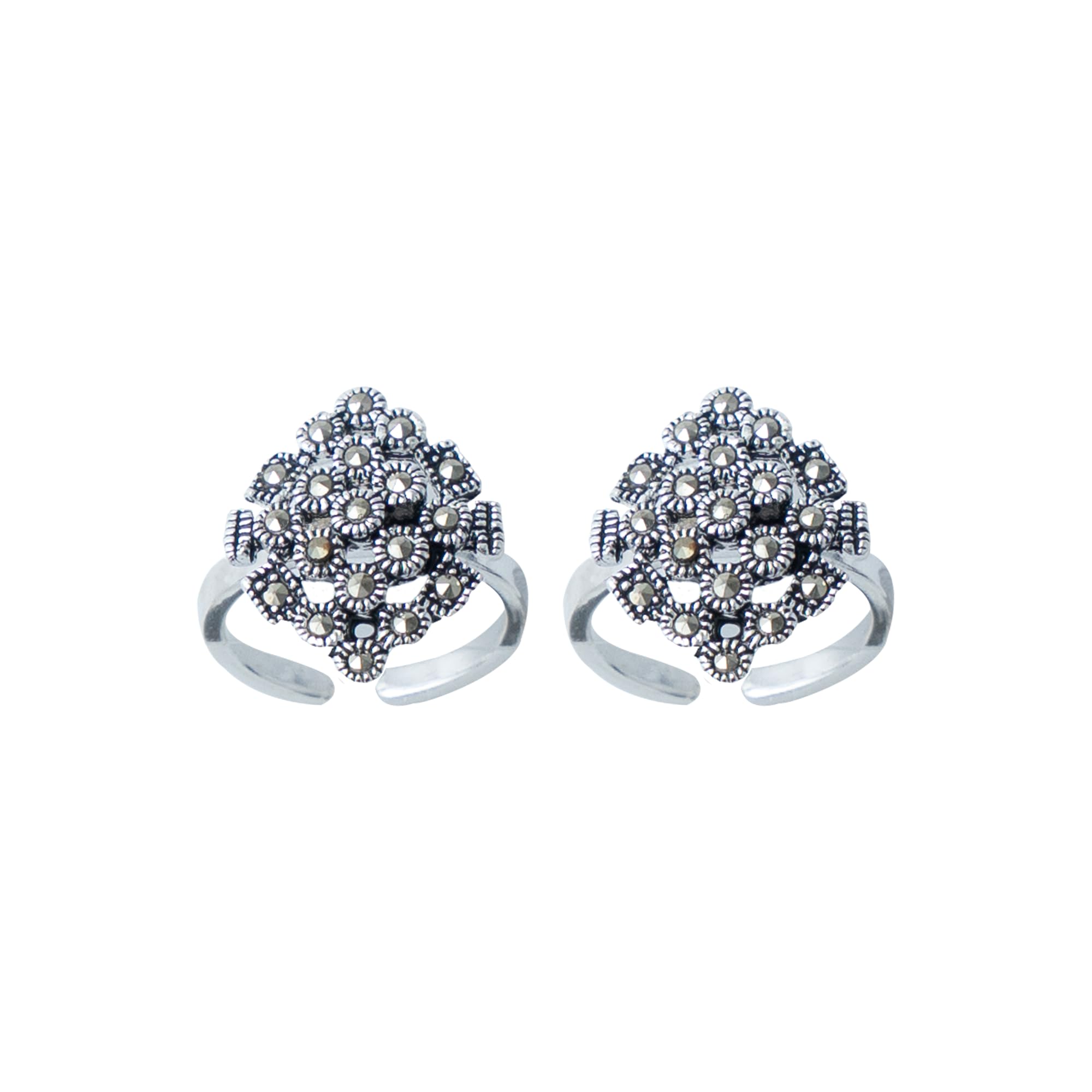 tvisva jewels 925 Sterling Silver Adjustable Toe Rings for Women & Girls | Oxidized Floral Design | Traditional Ethnic Silver Jewelry-picture-11
