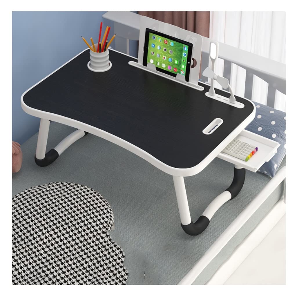 Nowoczesne przenośne urocze biurko na laptopa, gniazdo na karty, stojak na książki, uchwyt na kubek, USB, szuflada, składany stół, sofa, jedzenie, pisanie (czarne)