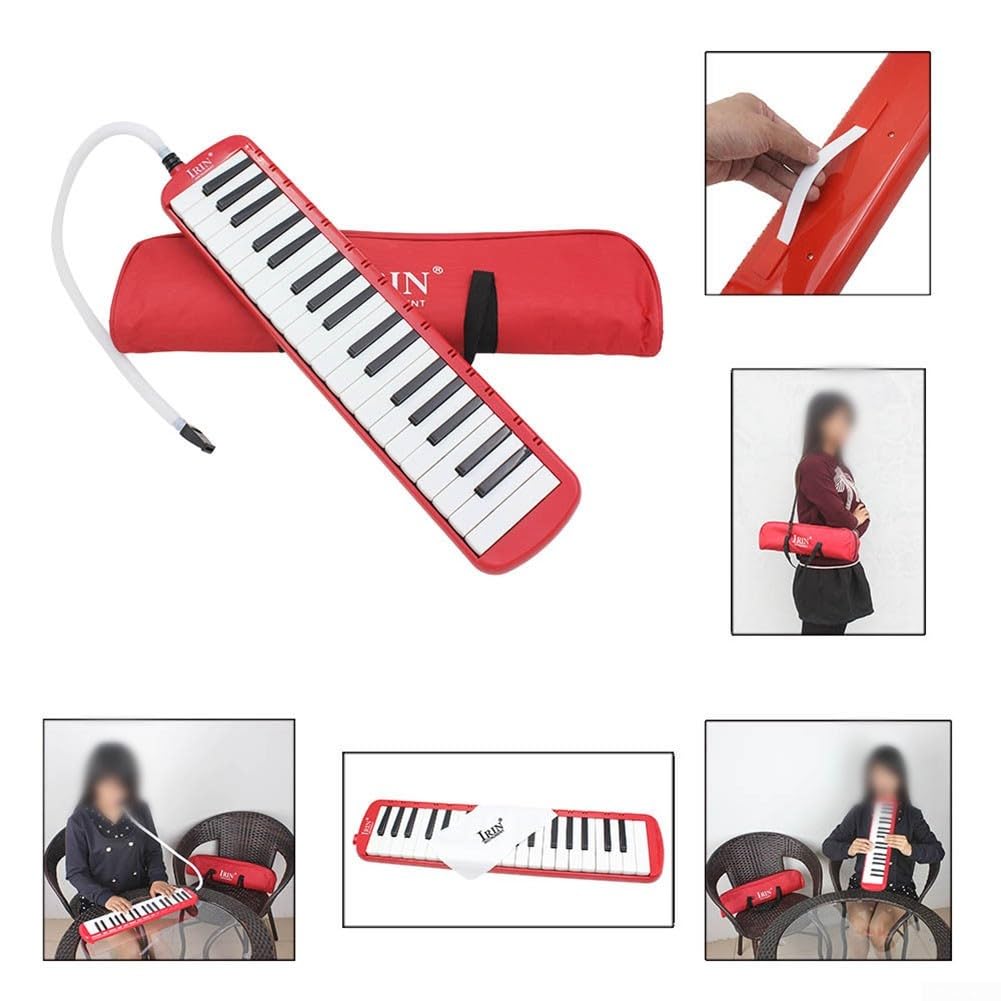 Mélodica 37 touches avec 2 embouts buccaux et sac de transport pour étudiants en musique débutants (rouge)