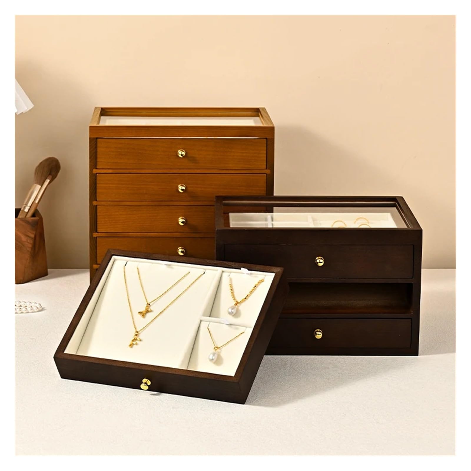 Joyeros Organizador Joyero De Madera Multicapa Caja Para Joyas | Almacenamiento para adorno de aretes