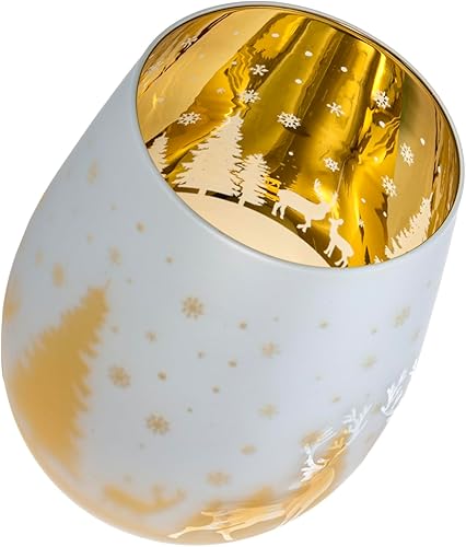 Miniatura 7 de MyGift Copas de vino modernas de 14 onzas sin tallo de tono latón con diseño de nieve de invierno esmerilada, vasos de vidrio temáticos navideños