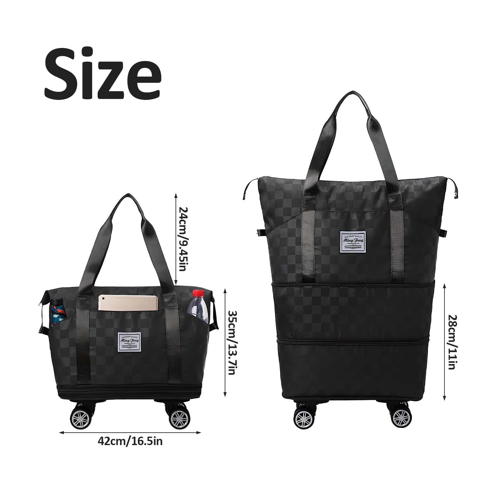 Dokeno Borsa da Viaggio Pieghevole con Ruote Rimovibili, Borsone Pieghevole Espandibile con Ruote per Viaggi, Borsa Weekender da Viaggio con Scomparto Bagnato per Sport, Fitness e Viaggi (bleu)
