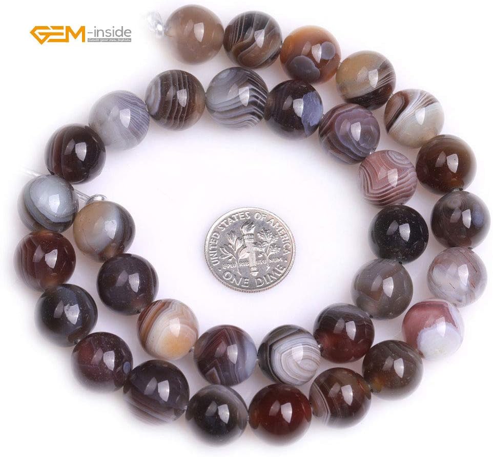 GEM-Inside 12mm Natural Onyx Botswana Agate Stone Round Semi Precious Chakras Big Hole Beads for Jewelry Making DIY Handmade Craft Supplies 15"