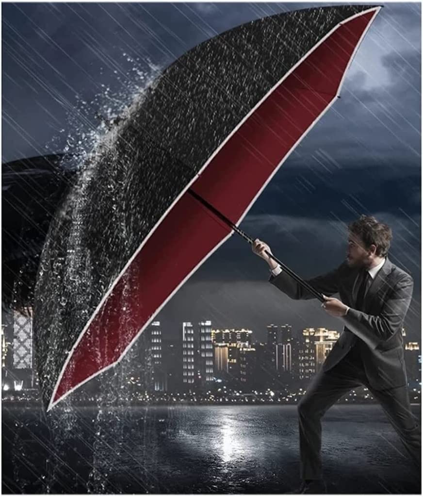 XYNSNDB Paraguas a Prueba de Viento Fuerte Raya Reflectante Paraguas semiautomático Lluvia Mujeres Hombres Negocios Paraguas a Prueba de Viento Mango Largo para Viajes Familiares Paraguas Impermeable