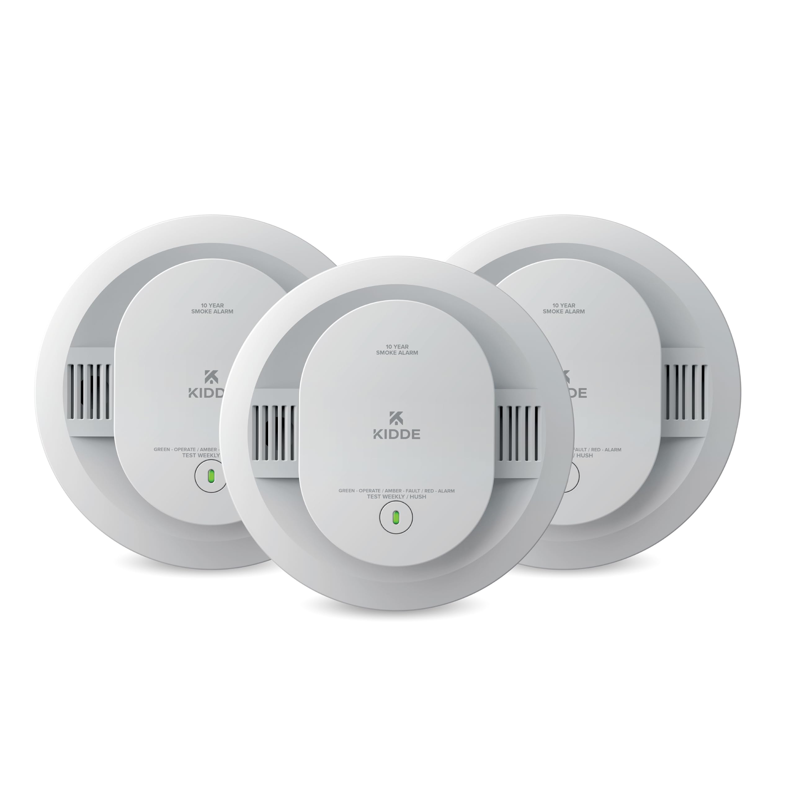 Kidde Smoke Detector for Home, 10-Year Battery Powered, Voice Alerts, LED Light Notifications, 3-Pack