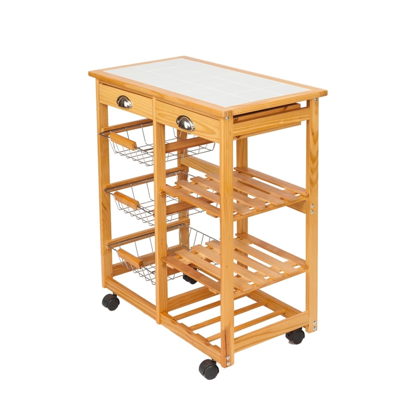 FZL02068LM Serving Trolleys Kitchen & Dining Room Cart,2-Drawer Removable Storage Rack with Rolling Wheels, Trolley, Organizer Organization