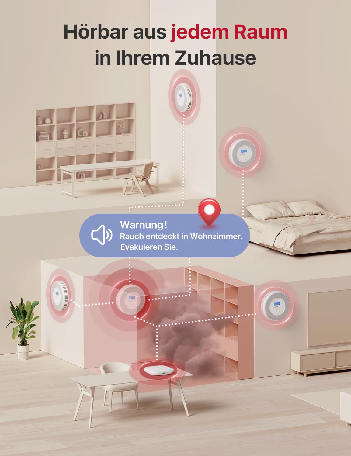 X-Sense Rauch und CO Melder mit Sprachalarm und Standortansage XP0A-MR11 Kits 30 mm