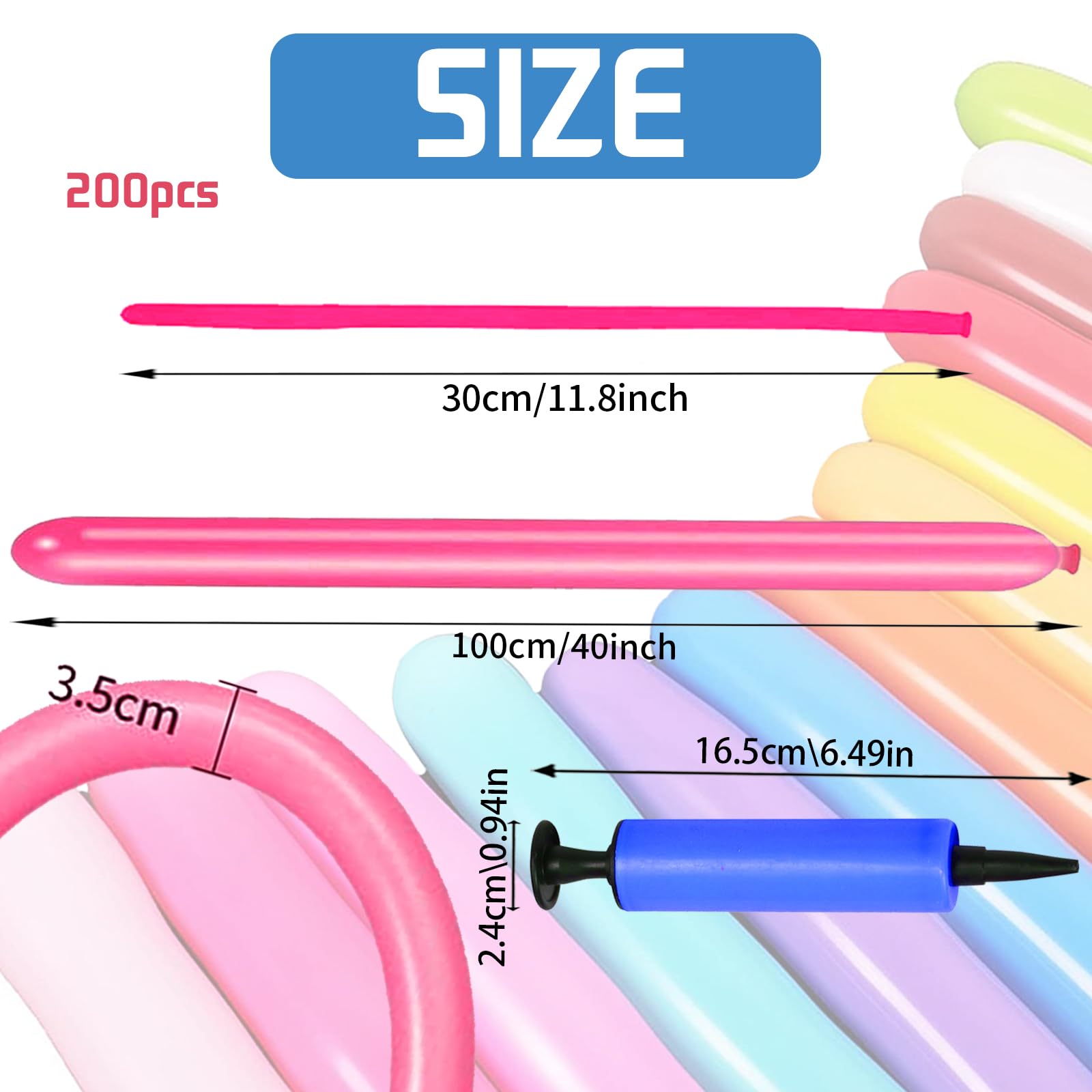 Herefun 200Pcs Ballons de Modélisation avec Pompe - Ballons de Baudruche à Modeler Multicolores