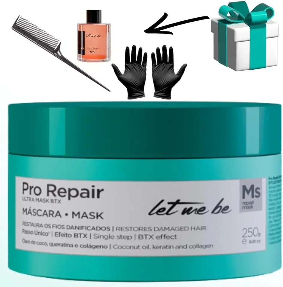 Let Me Be Pro Repair Máscara BTOX Ultra para Cabelos Danificados 250g com Óleo de Coco, Queratina e Colágeno