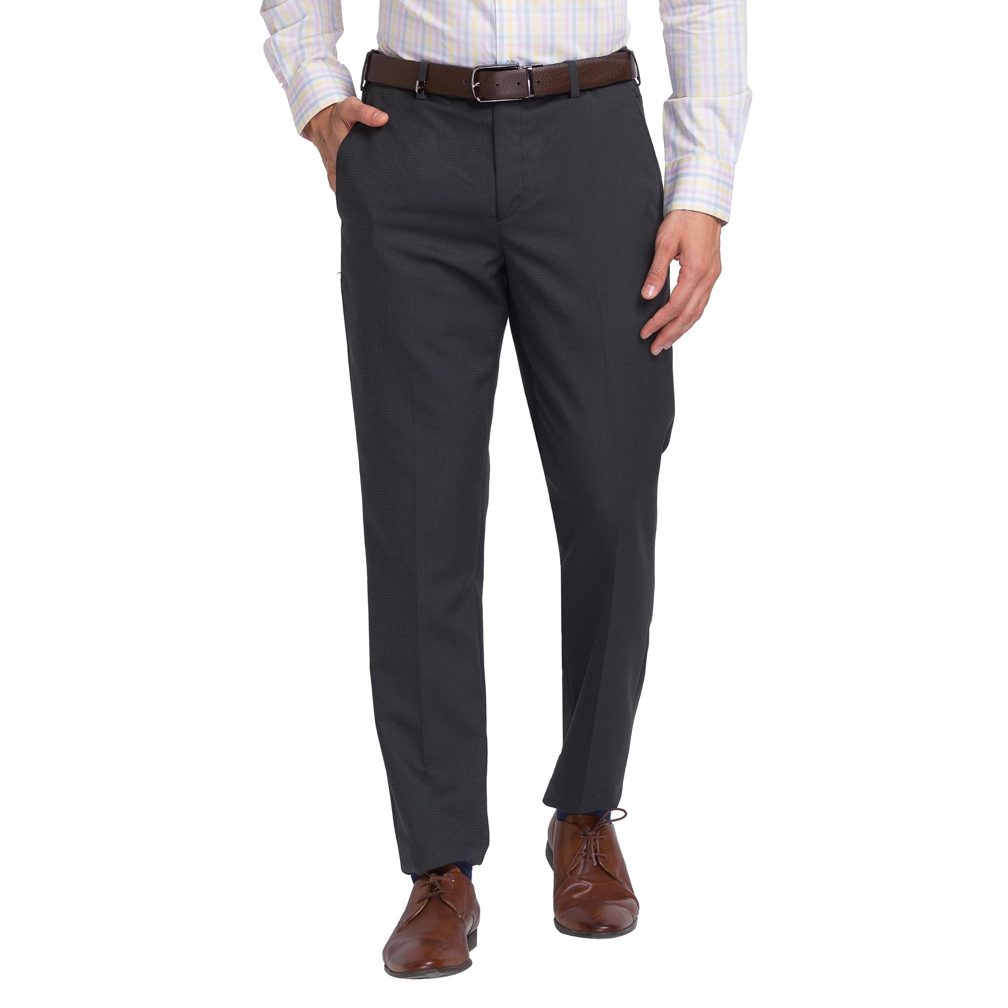 park avenue Men's Poly Viscose Blend Checks Pattern Smart Fit Flat Front Formal Trouser-picture-13