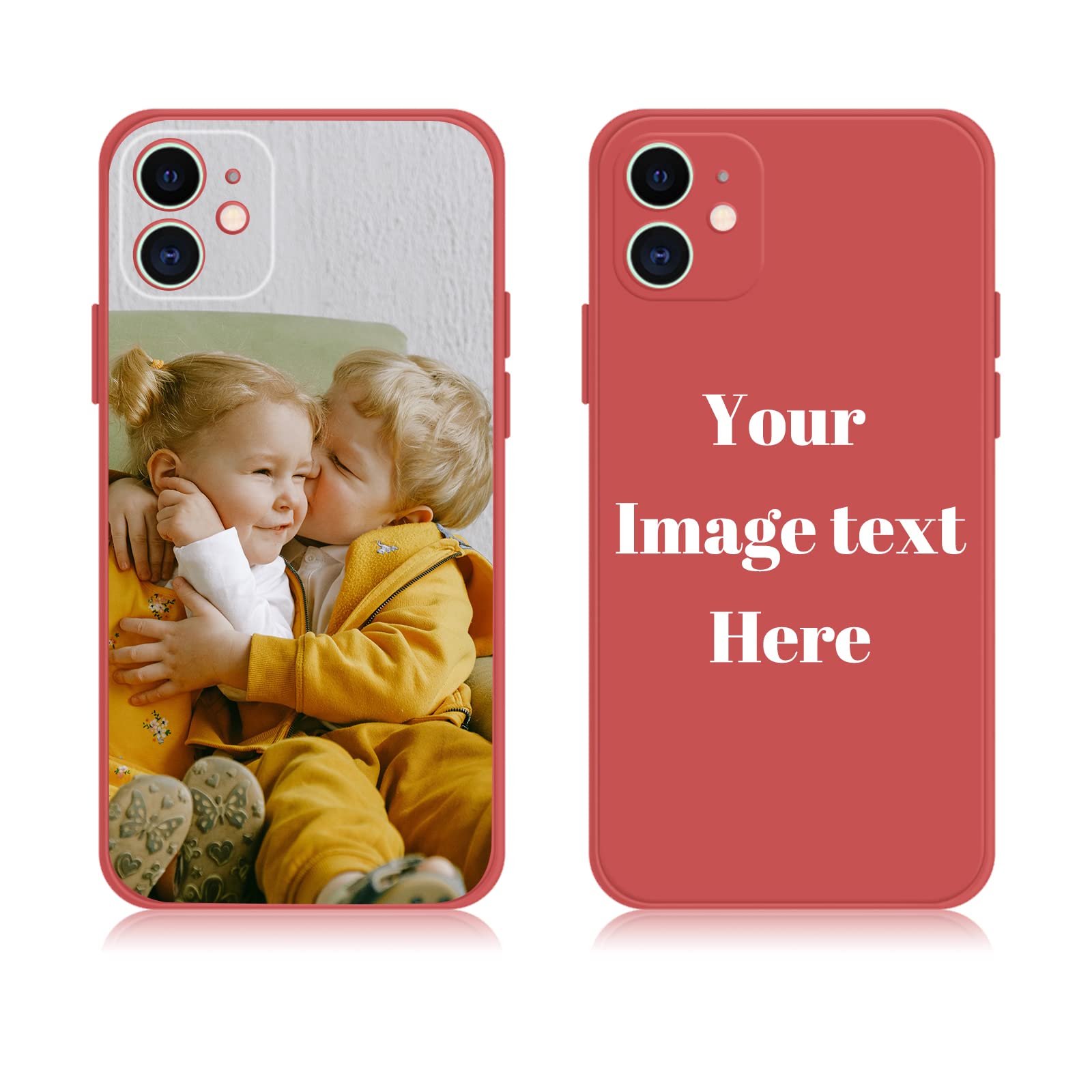 AnNengJing Custom Cases Soft Liquid Silicone Full-Body Protective Personalized Photo Name Text Logo Phone Cover for iPhone 11 Red