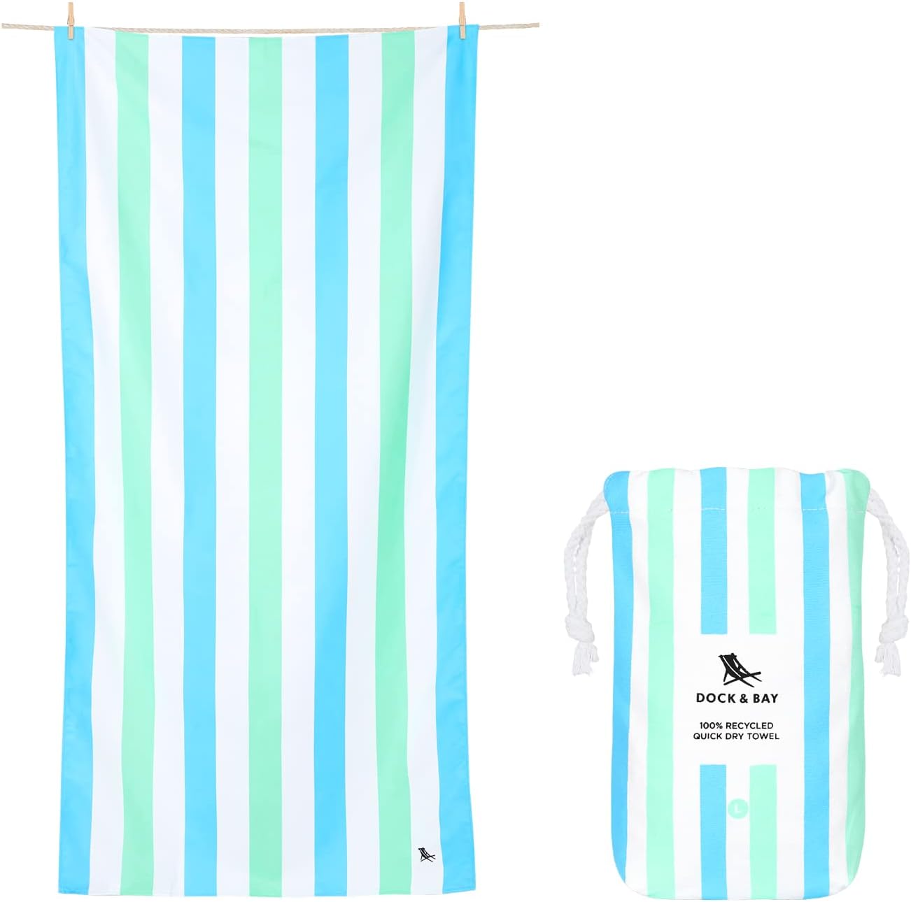 Dock & Bay Beach Towel - Quick Dry, Sand Free - Compact, Lightweight - 100% Recycled - Includes Bag - Summer - Endless Days - Extra Large (200x90cm, 78x35)