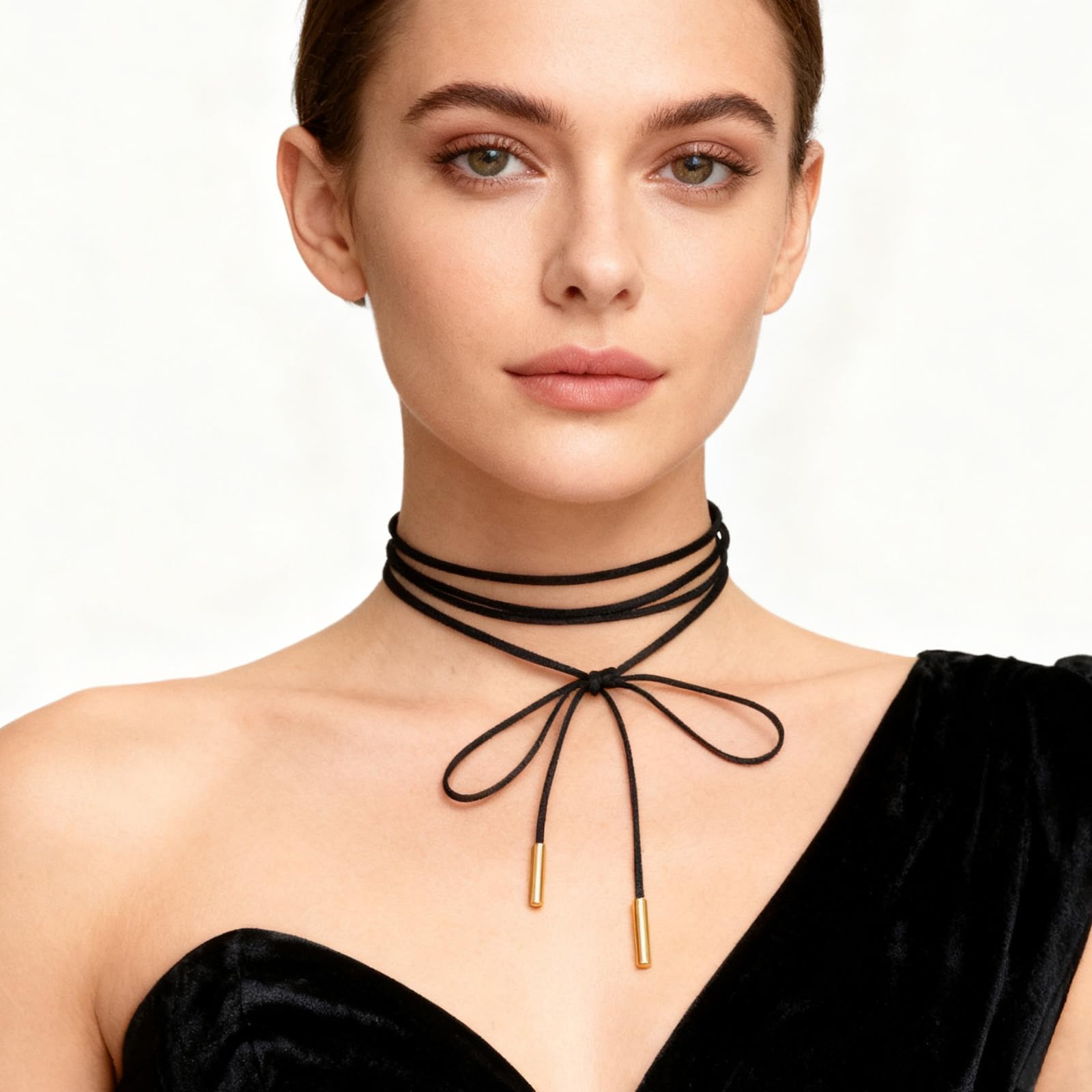 1 x długi naszyjnik typu choker dla kobiet, naszyjnik damski, welurowy, czarny, gotycki naszyjnik z kokardką, styl vintage, na urodziny, Halloween, Boże Narodzenie