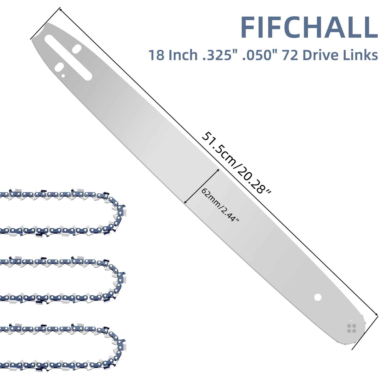 Kit Guide + 4 Chaînes Pour Tronçonneuse | Longueur 45 Cm | Pas 0.325'' | 72 Maillons | Compatible Husqvarna, Makita, Oleo-Mac, Partner, Solo