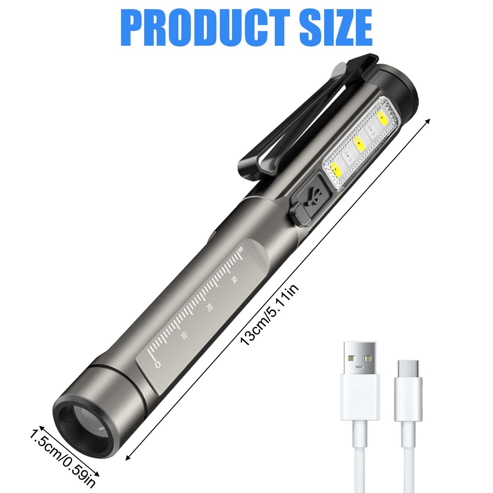 Lampa medyczna do źrenicy, lampa diagnostyczna ze światłami bocznymi, ładowana przez USB, lampa diagnostyczna na długopis, mała i przenośna latarka z kablem do transmisji danych, do wędrówek,