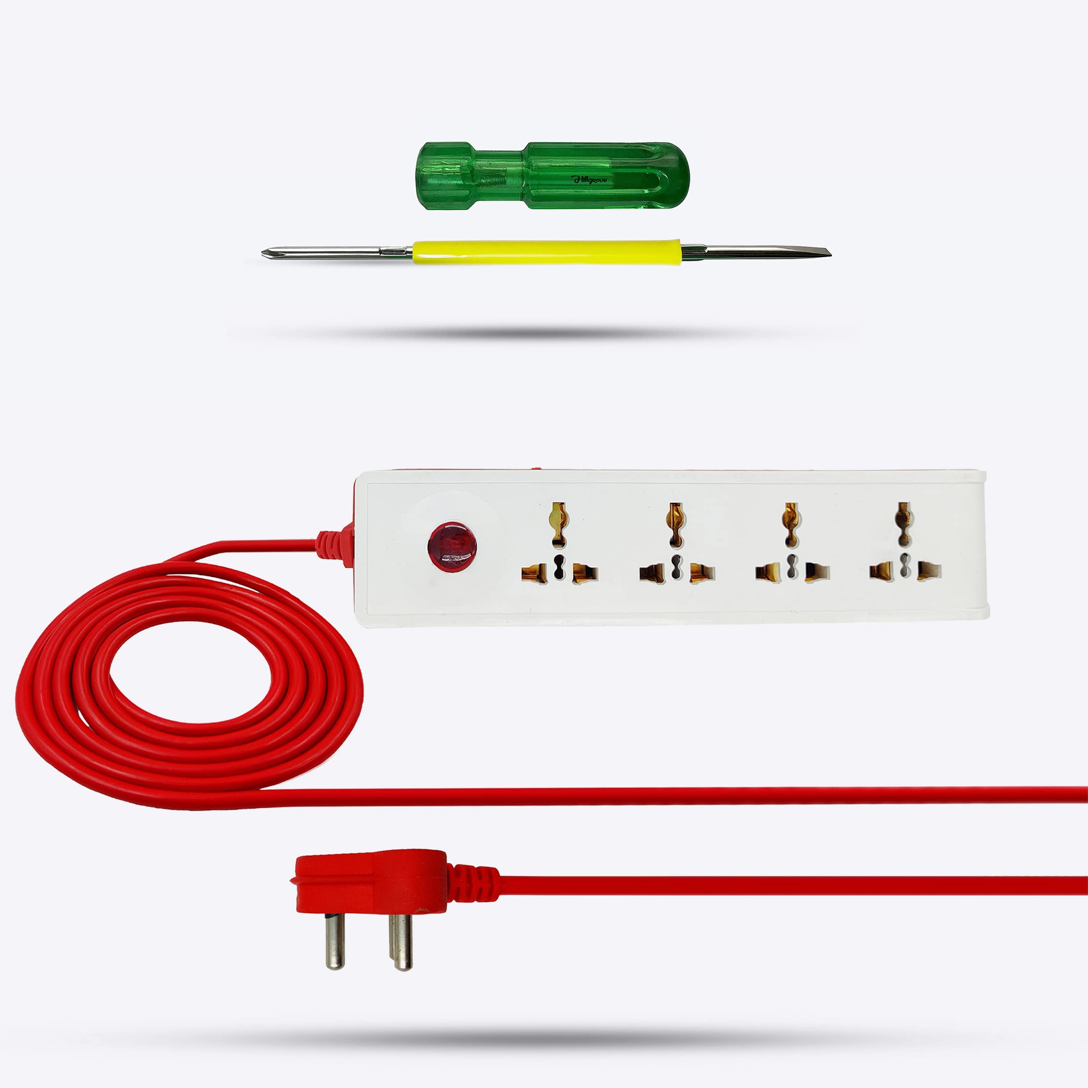 Hillgrove HGCM305M2 Power Extension Board with 4 Universal Socket and 1 Switch with Philip 2in1 Screwdriver and 5 Meter Long Cable Surge Protector for Home/Computer/Fridge 4 Socket Extension Boards-image-43